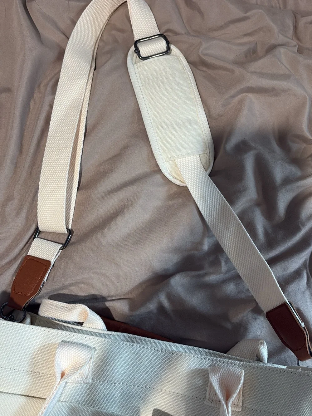 Cream Canvas Tote Bag with Adjustable Strap
